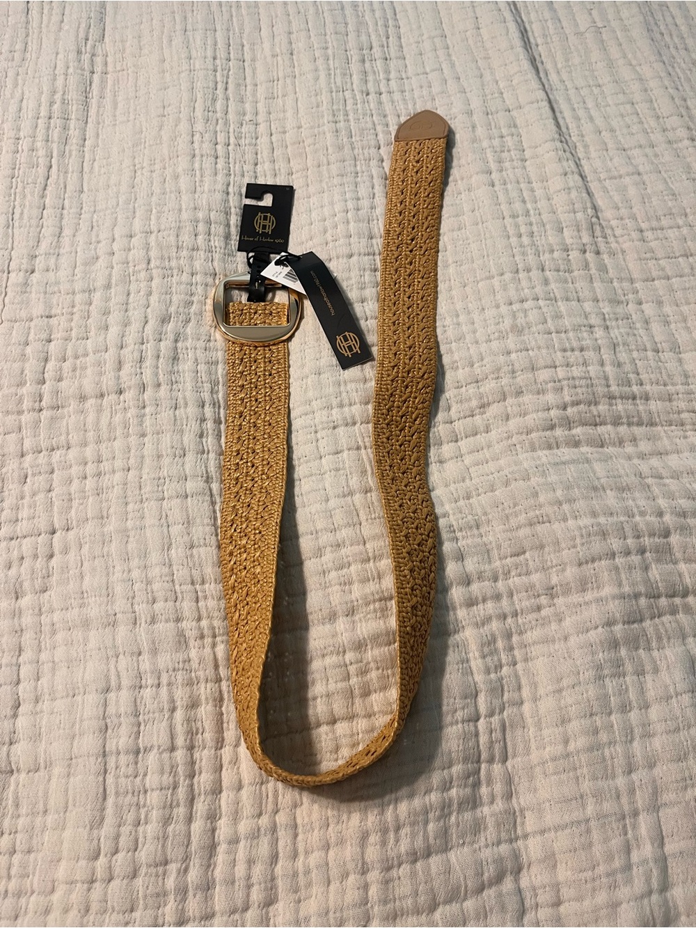 House of Harlow 1960 Woven Tan Belt with Gold Ring M